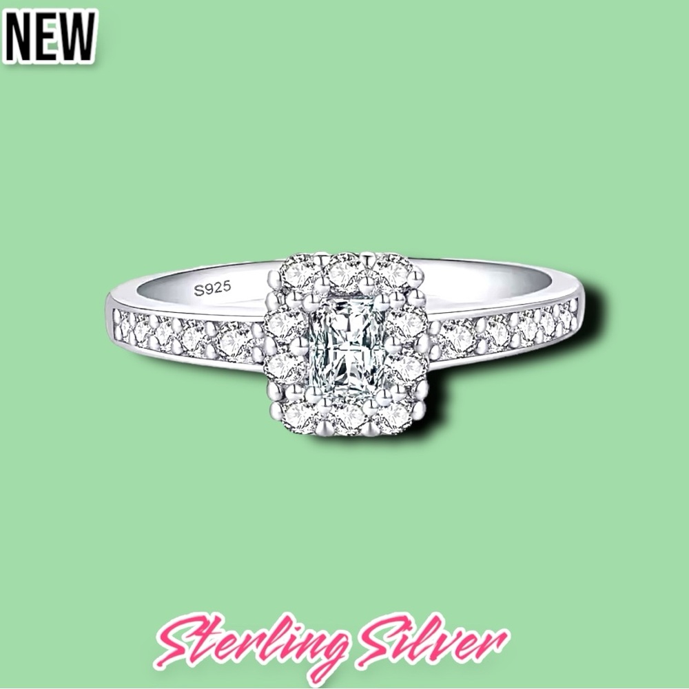 New .925 Sterling Silver Elegant Romantic Princess Square AAAAA Dazzling CZ Ring